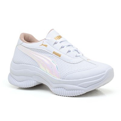 Tênis Puma Feminino Plataforma Branco Holográfico 